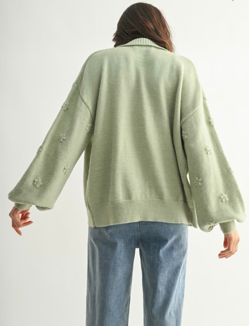 Cozy Cardigan W/ Floral Embellishments