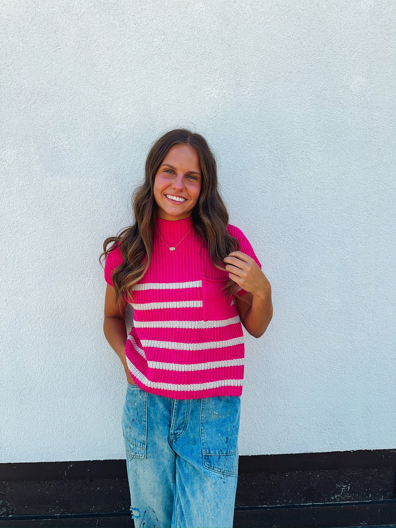Short Sleeve Striped Sweater