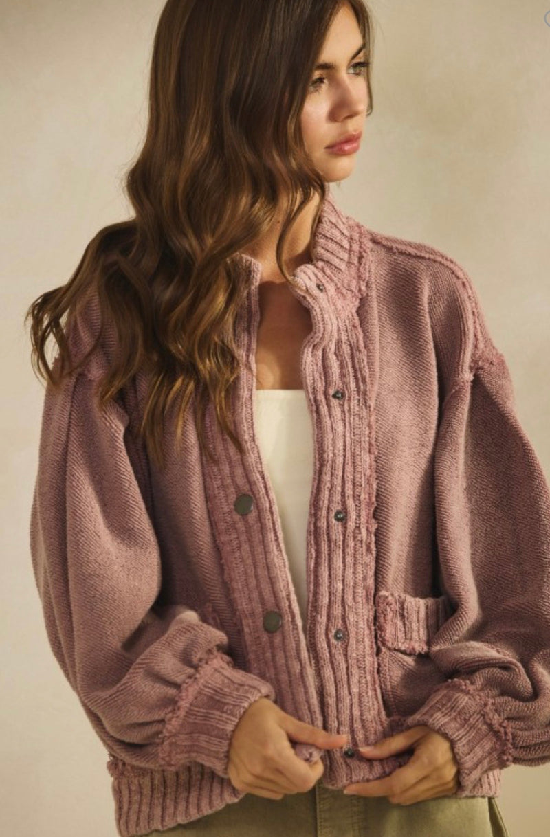 Washed Vintage Rib Knit Cardigan Jacket