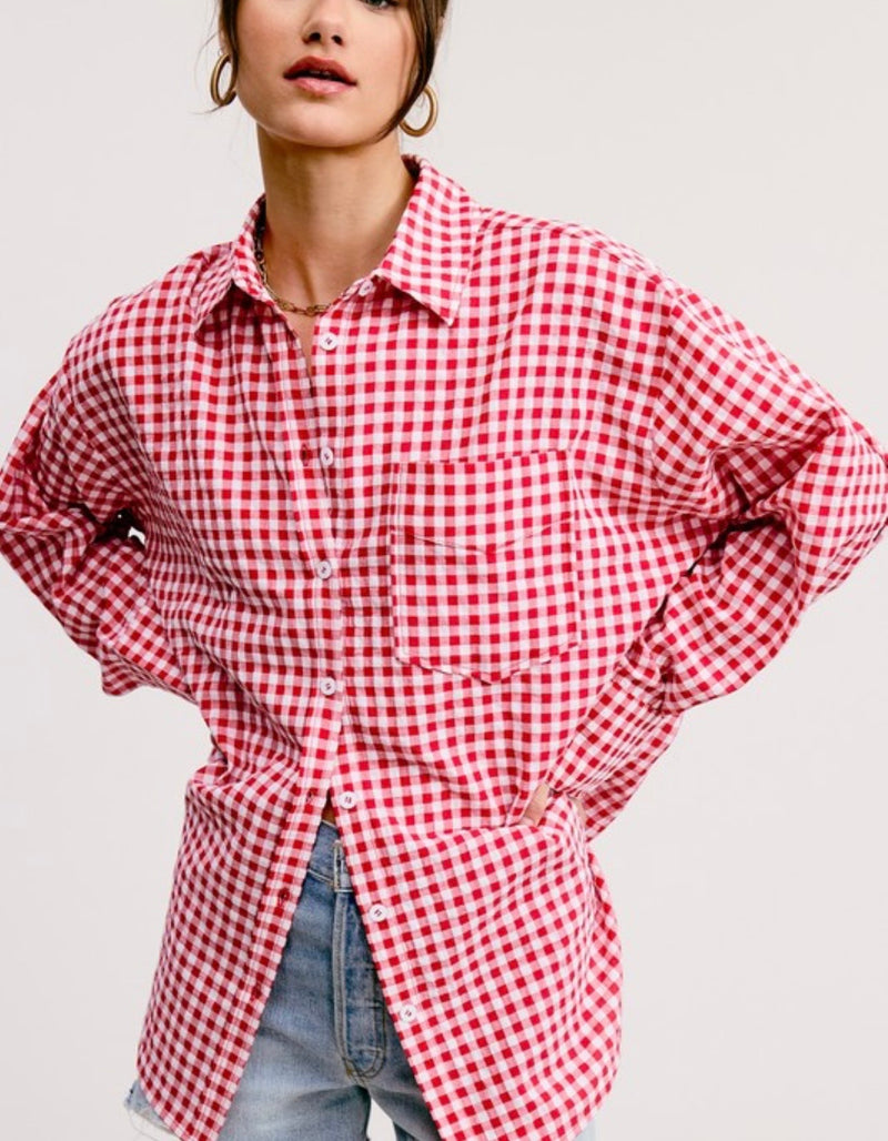 Gingham Print Oversized Button Up