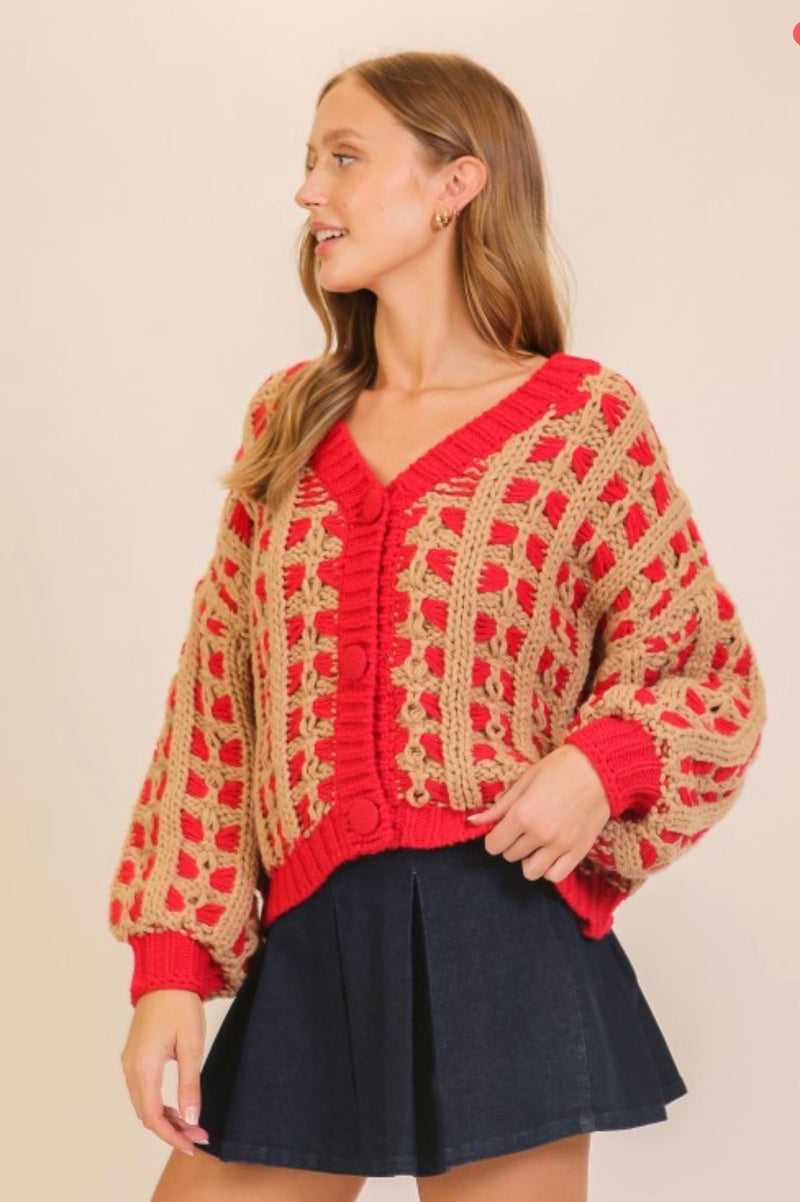 Chunky Lattice Button Front Cardigan
