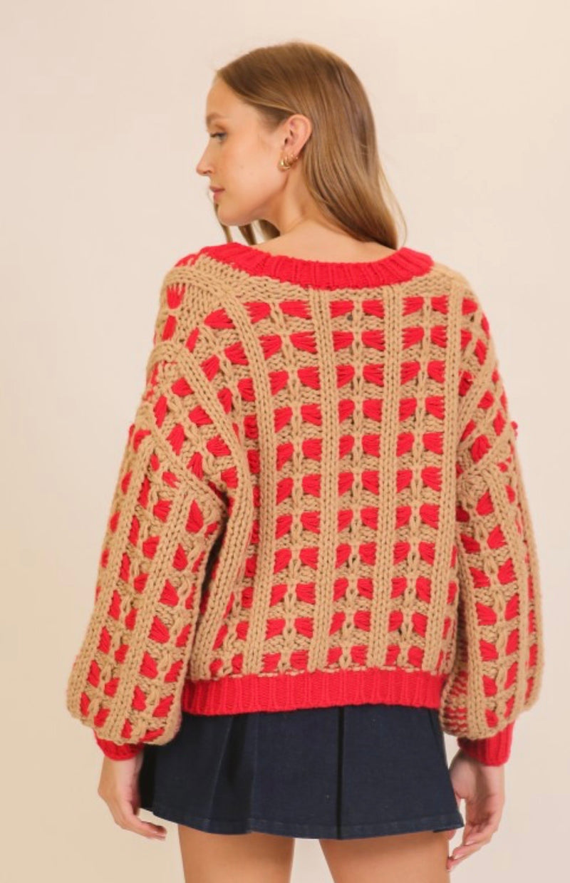 Chunky Lattice Button Front Cardigan