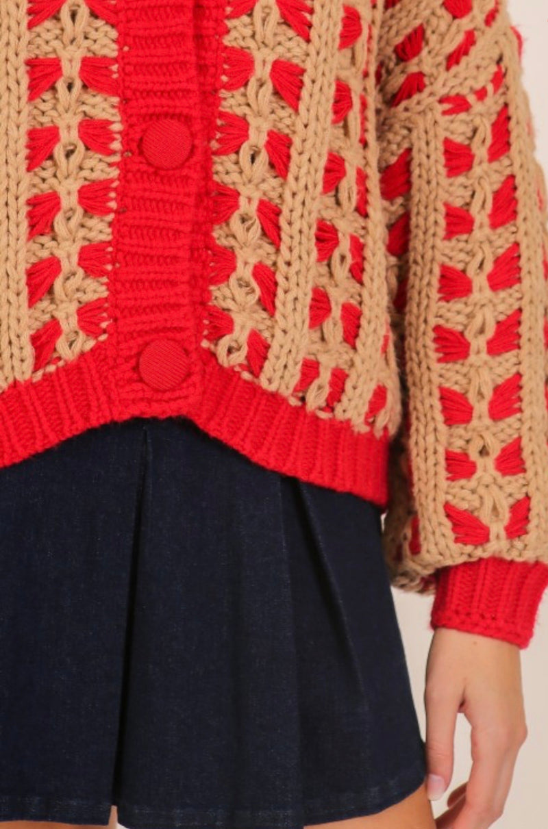 Chunky Lattice Button Front Cardigan