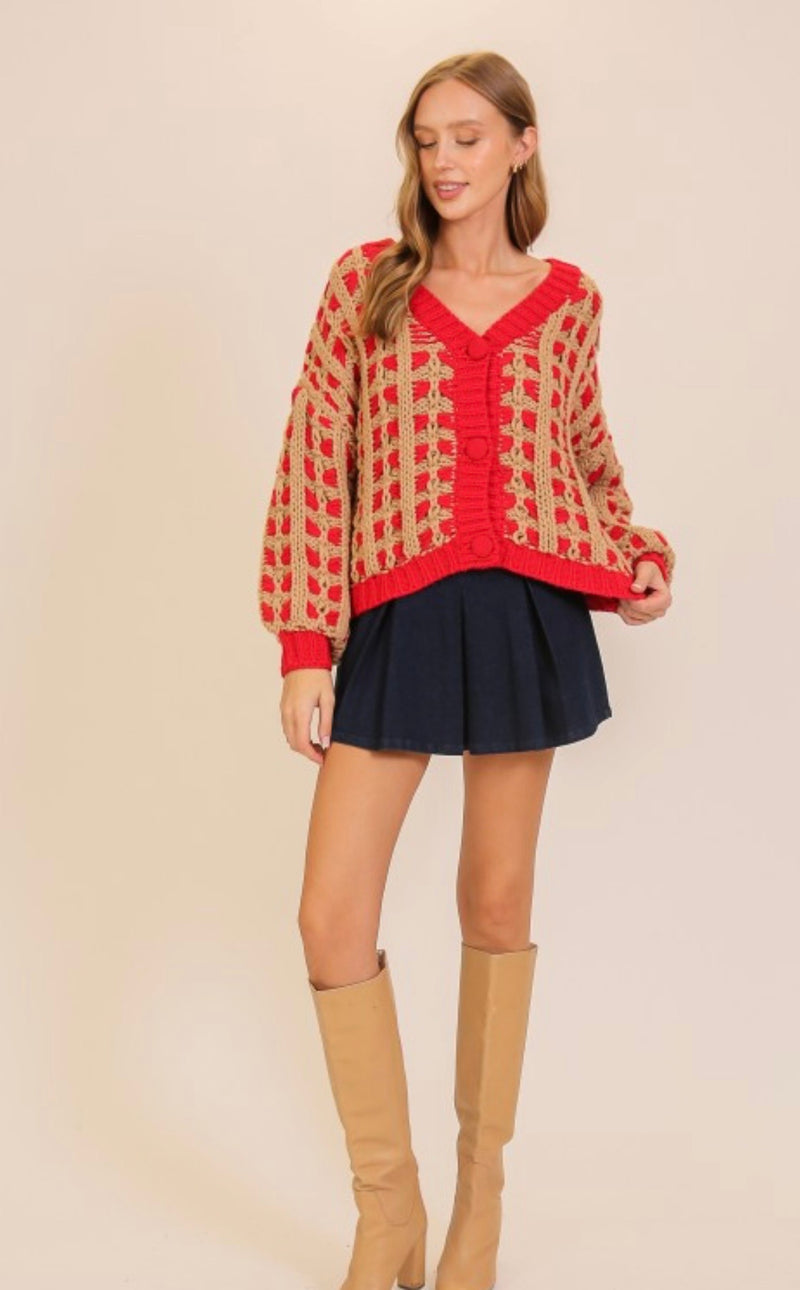 Chunky Lattice Button Front Cardigan
