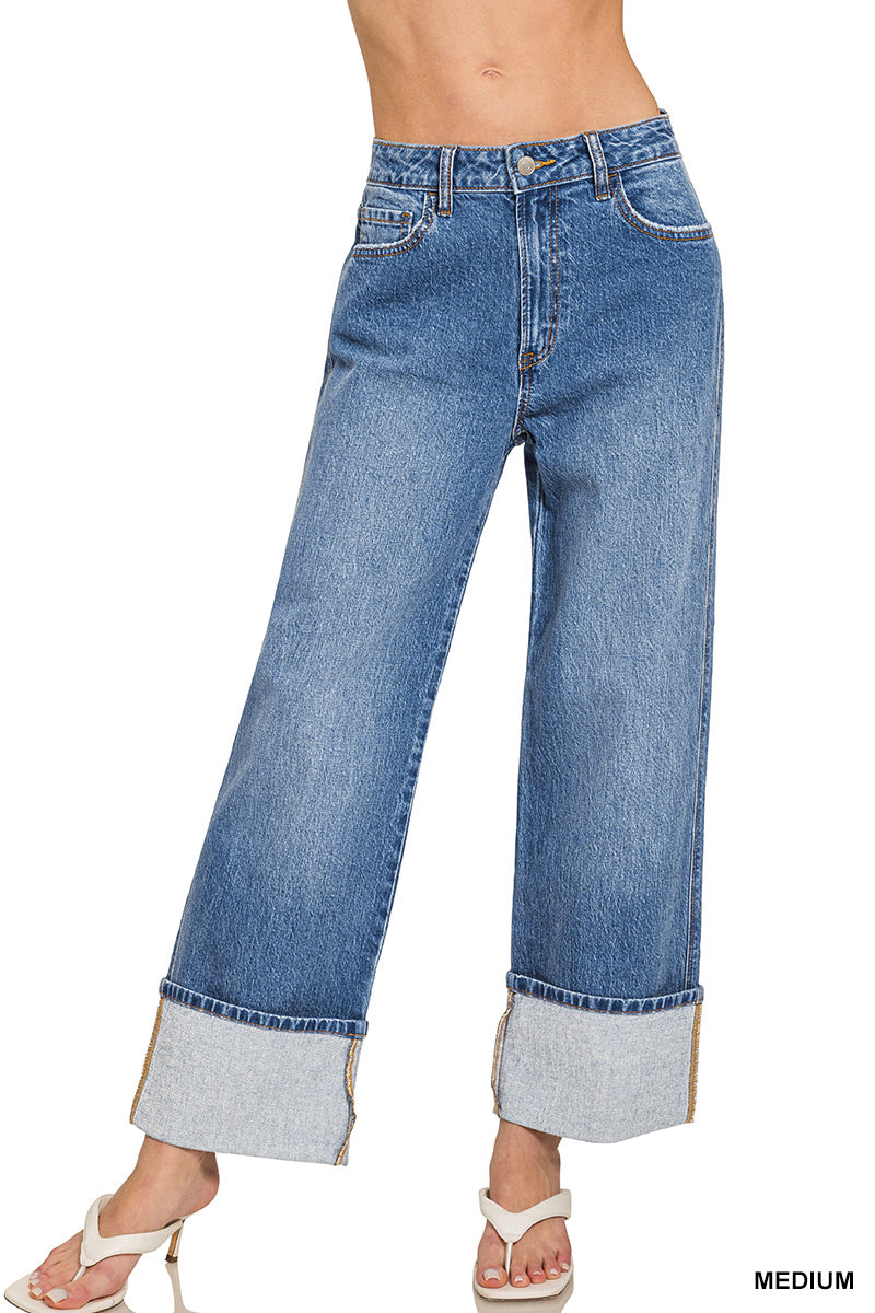 High Rise Cuffed Wide Leg Jean