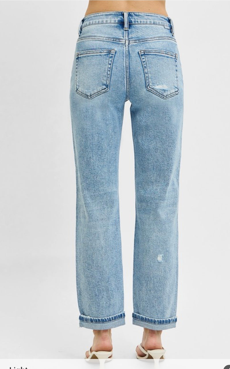 High Rise Ankle Boyfriend Distressed Jean