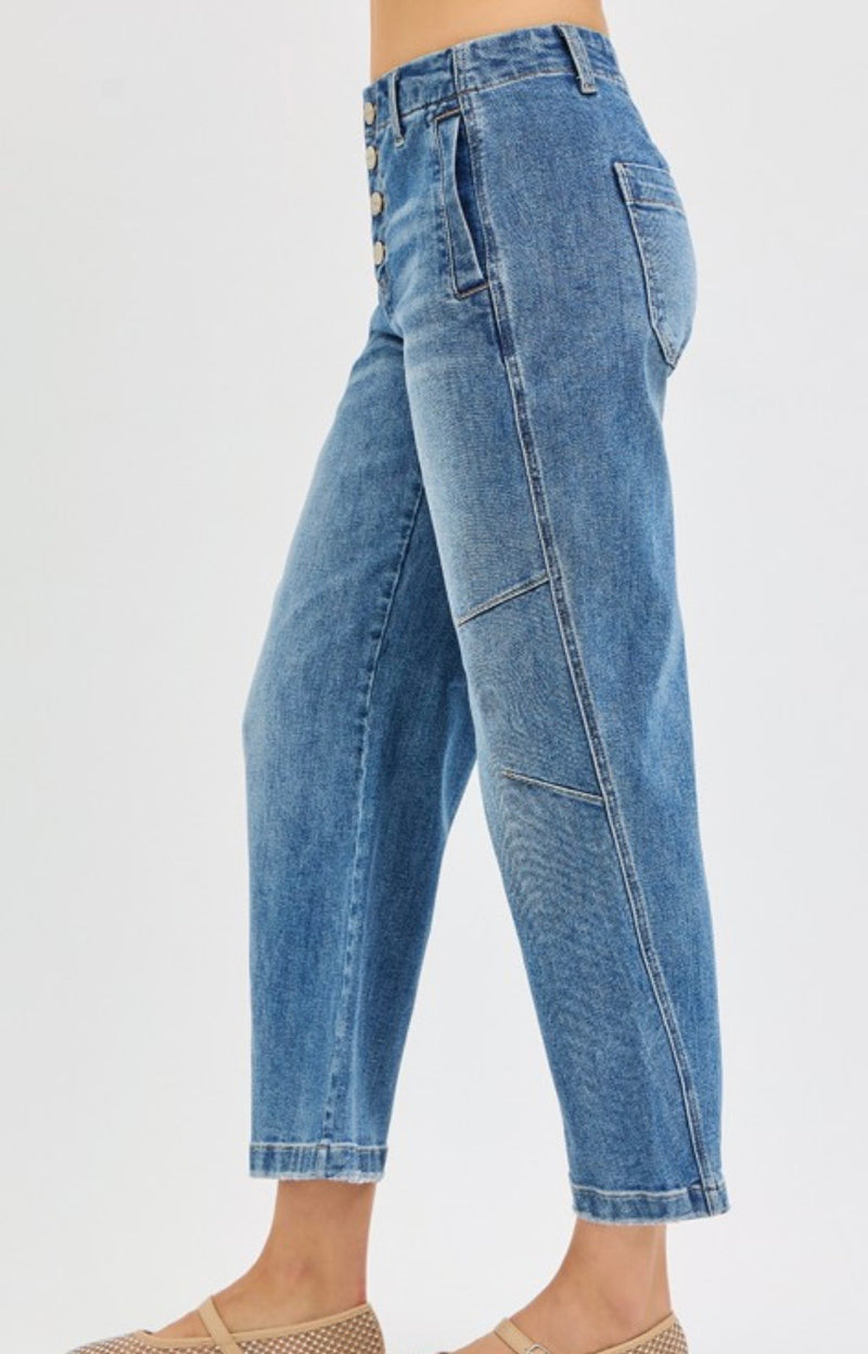 Cropped Barrel Jean W/ Twisted Seams