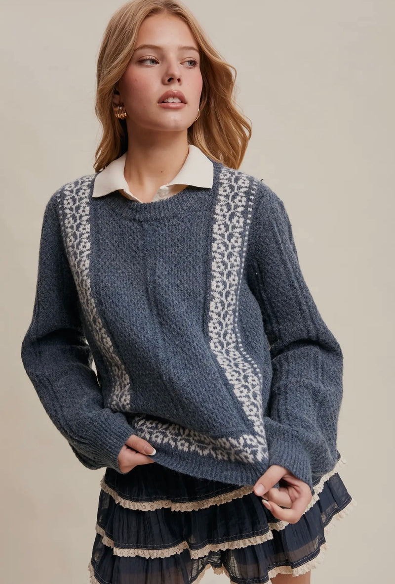 Textured Knit Crewneck Sweater