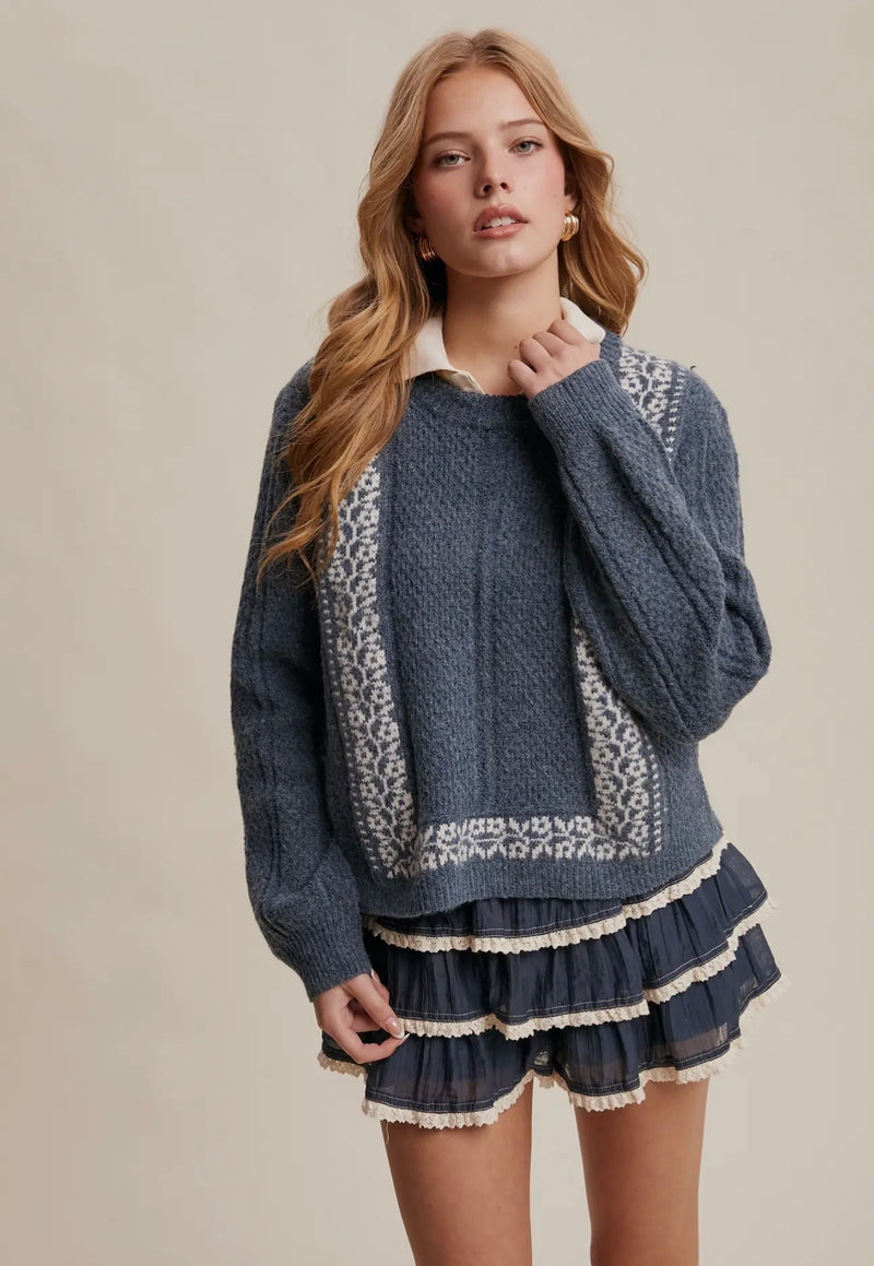 Textured Knit Crewneck Sweater