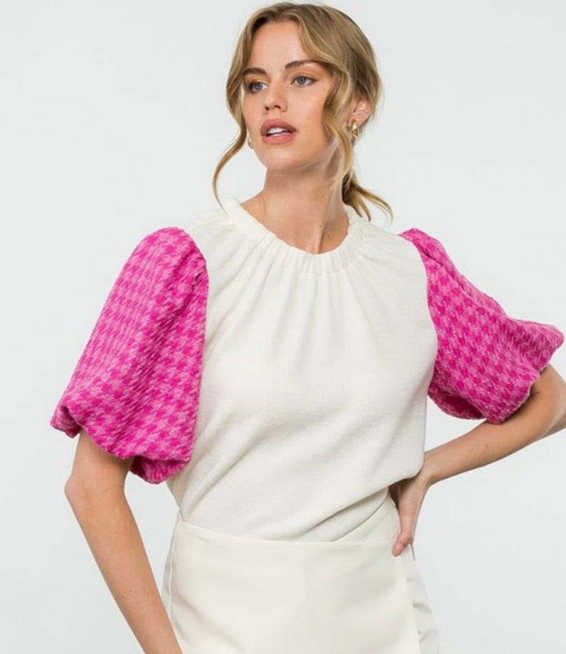 Tweed & Vine Puff Sleeve Top