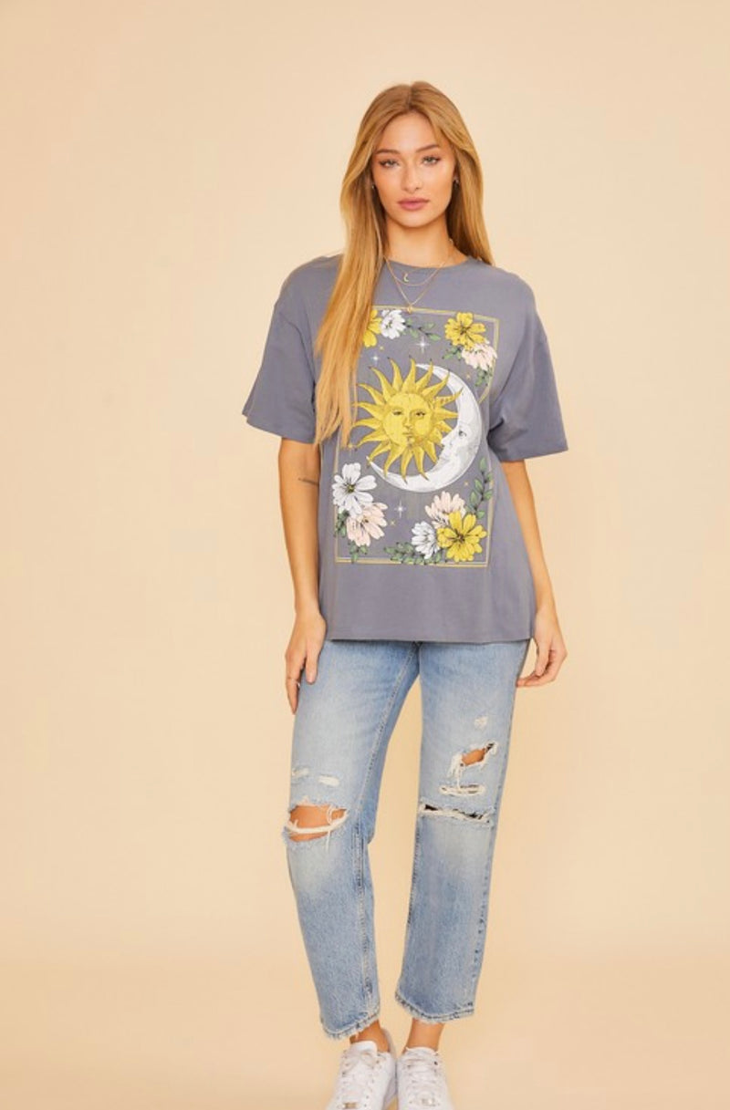 Floral Sun and Moon Graphic Tee