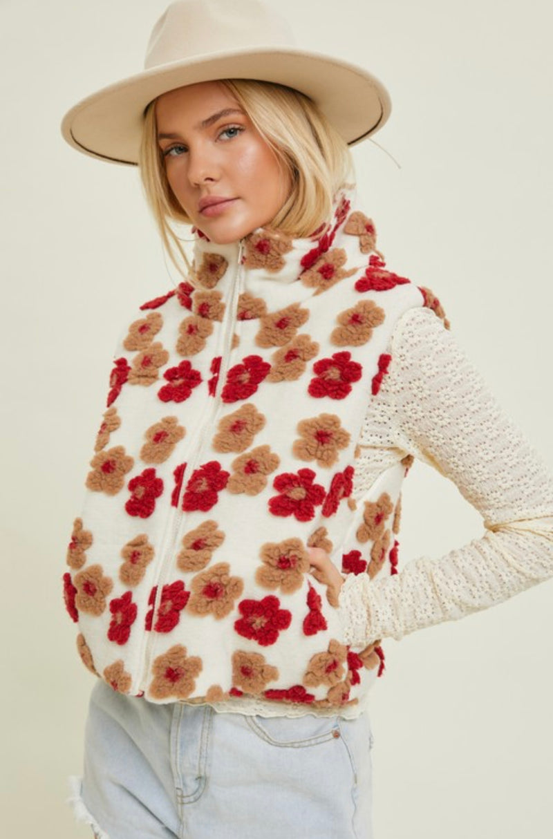 Poppy Floral Pattern Fleece Vest