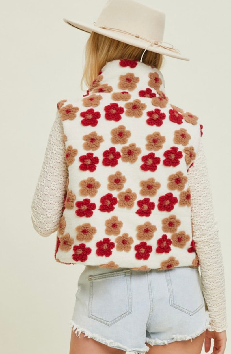 Poppy Floral Pattern Fleece Vest
