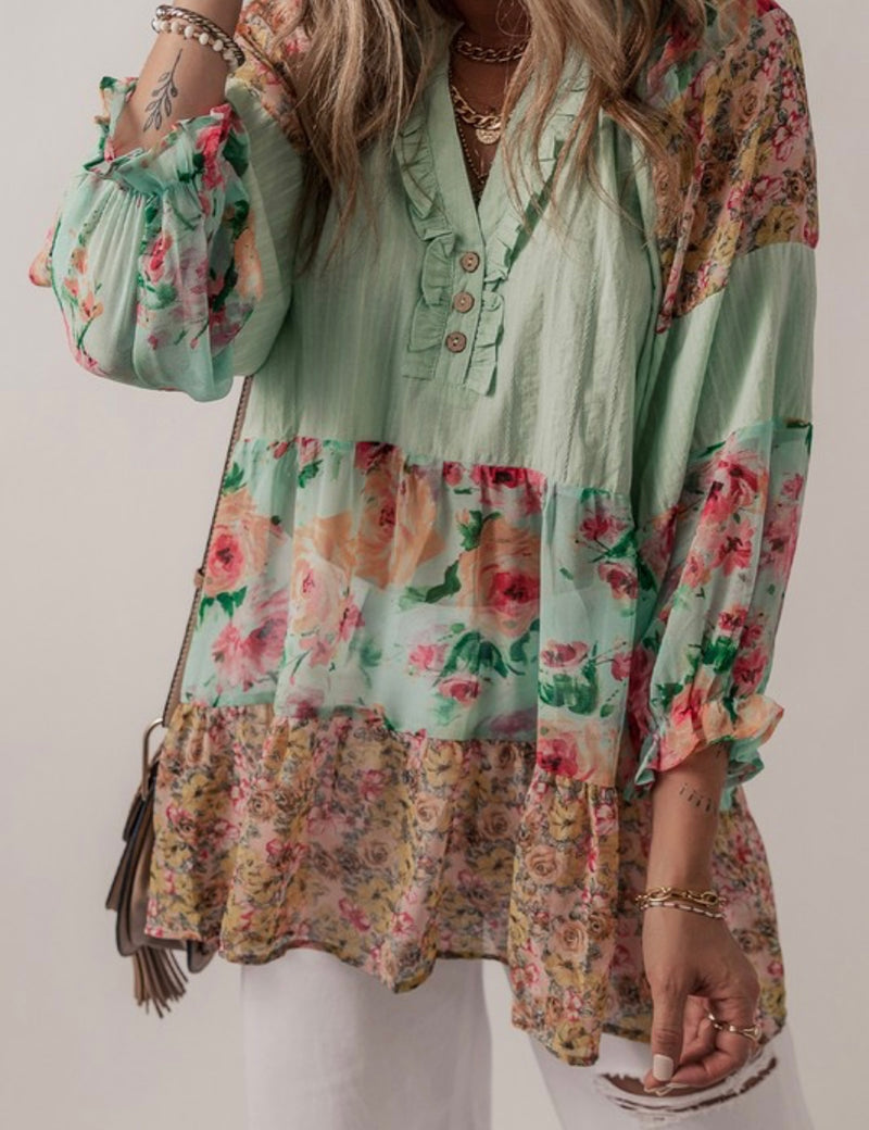 Floral Patchwork Frilled Top