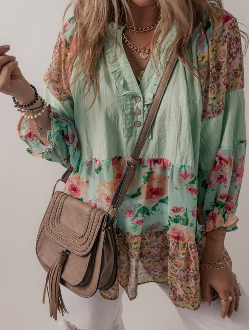 Floral Patchwork Frilled Top