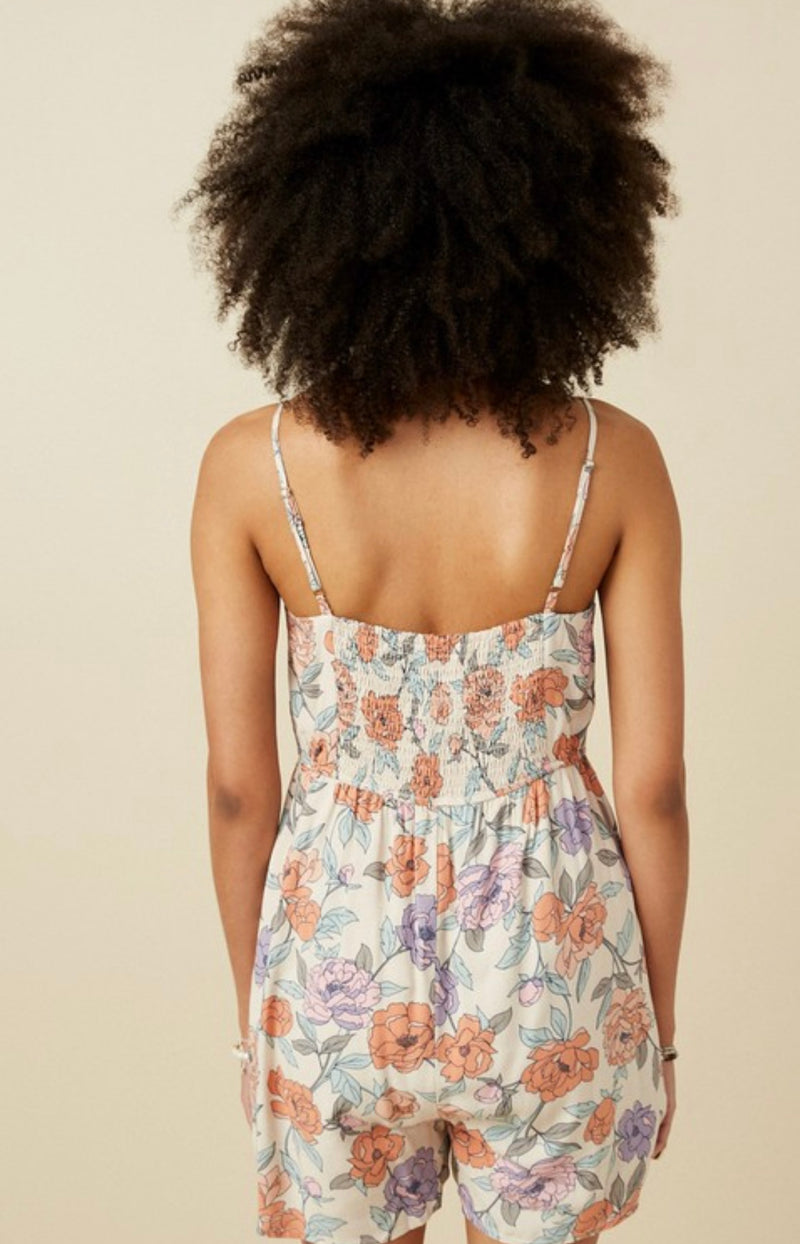 Romantic Floral Smock Back Romper