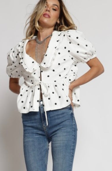 Dotted Bow Detail Top