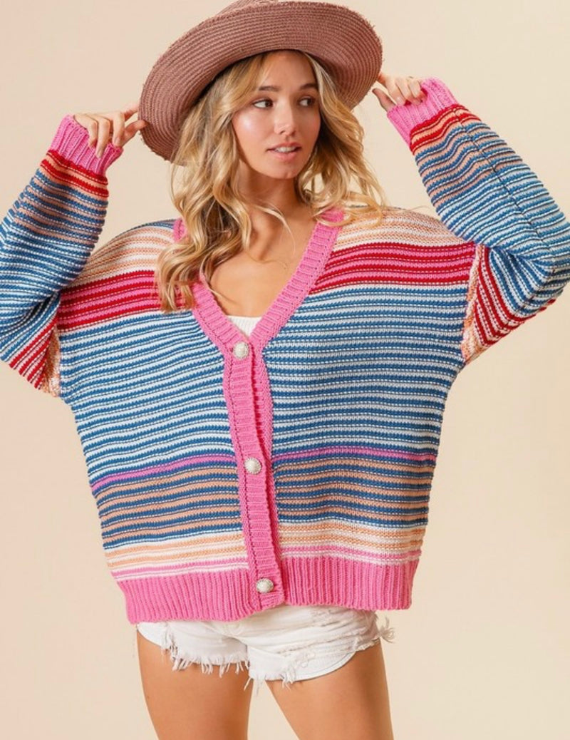 Button It Up Multi Stripe Cardigan