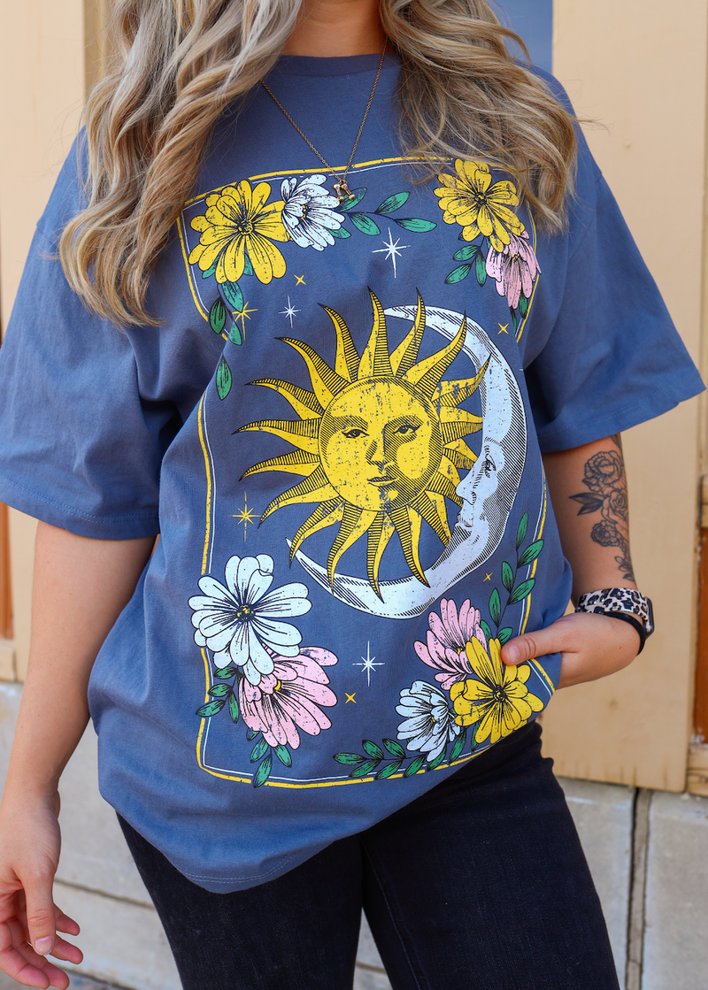 Floral Sun and Moon Graphic Tee