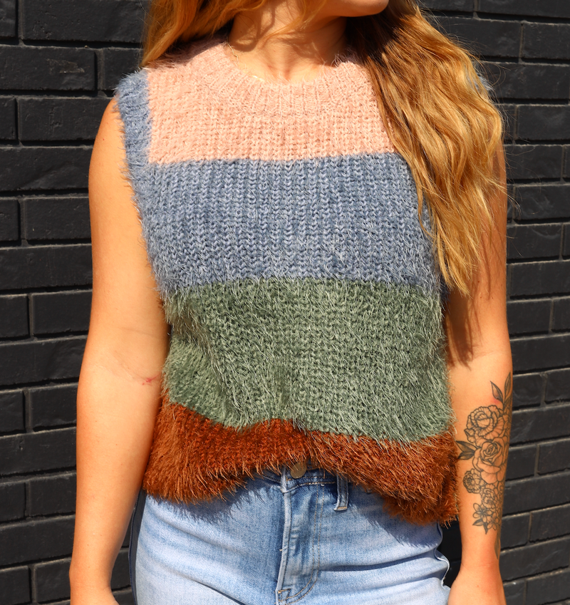 Furry Knit Color Block sweater Vest