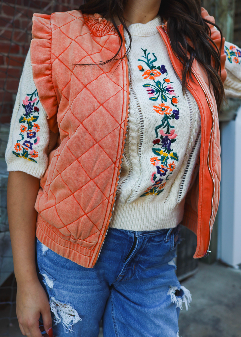 Floral Embroidery Pullover Sweater