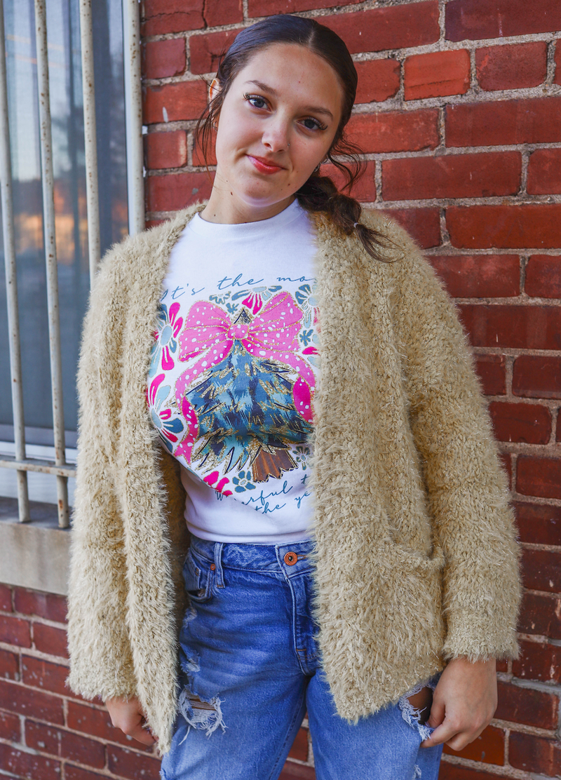 OPEN FRONT FUZZY SWEATER CARDIGAN