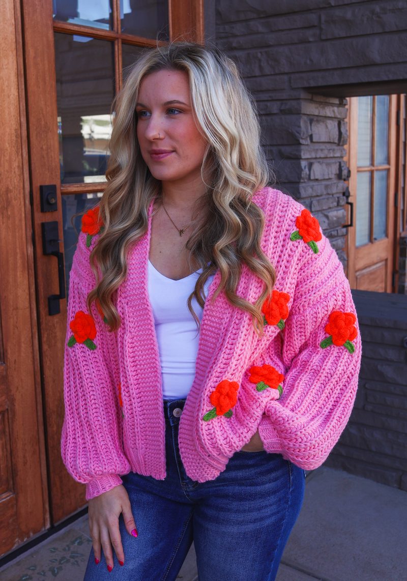 Flower Pom Pom Cardigan