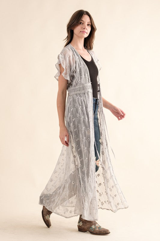 CHIFFON EMBROIDERY LACE KIMONO DUSTER CARDIGAN (Online Only/Ships from USA)