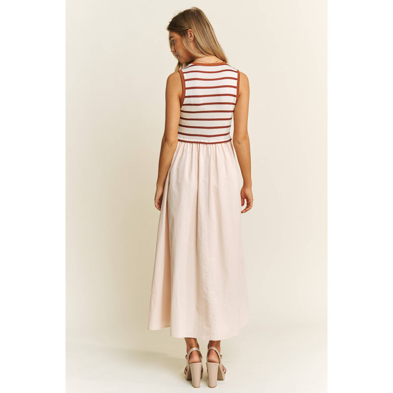 COTTON MAXI DRESS WITH KNIT STRIPE TOP WITH RIB BANDS