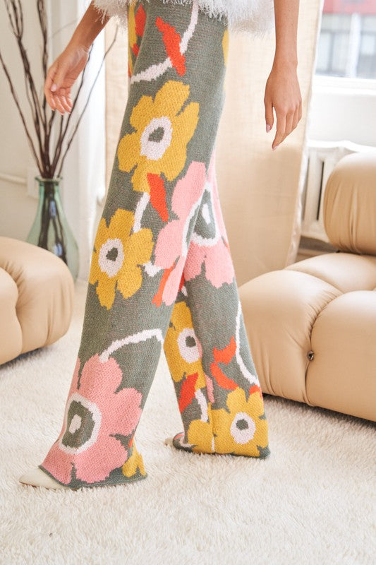 Flower Printed Casual Cozy Full Long Wide Pants  (Online Only/Ships from USA)