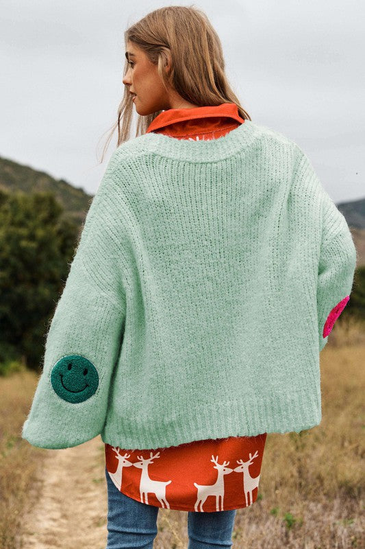 The Fuzzy Smile Long Bell Sleeve Knit Cardigan  (Online Only/Ships from USA)