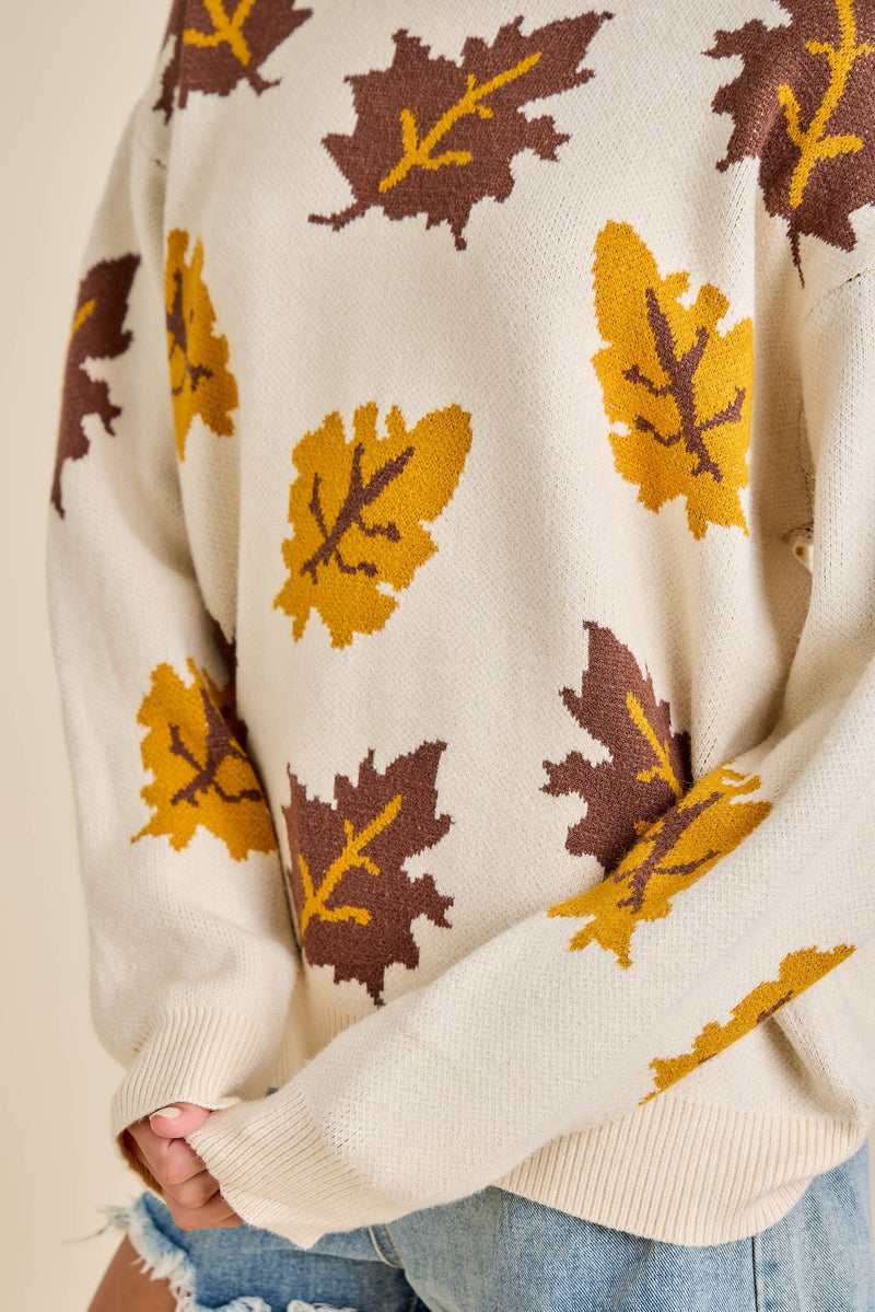 Autumn Leaf Pattern Knit Sweater