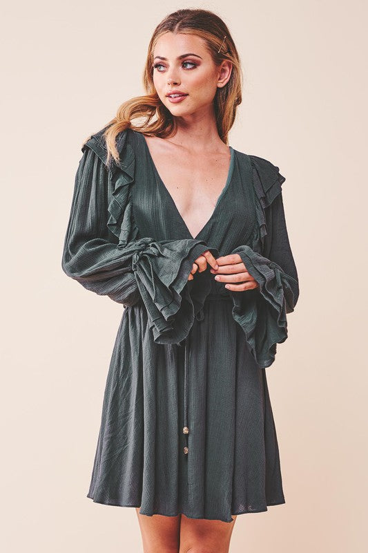 Ruffle Surplice Tied Mini Dress  (Online Only/Ships from USA)