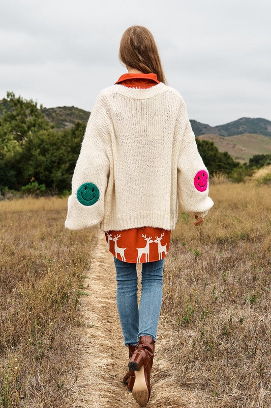 The Fuzzy Smile Long Bell Sleeve Knit Cardigan  (Online Only/Ships from USA)