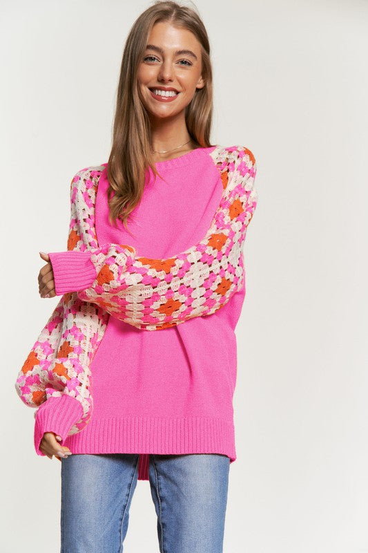 Crochet Detailed Long Sleeve Knit Sweater Top  (Online Only/Ships from USA)