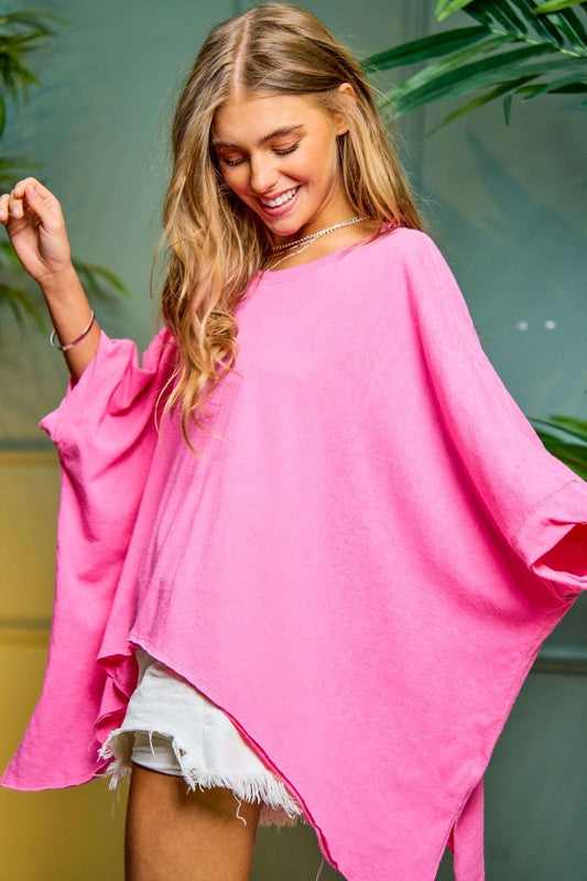 Solid Round Neck Loose Fit Kimono Sleeve Sweater  (Online Only/Ships from USA)