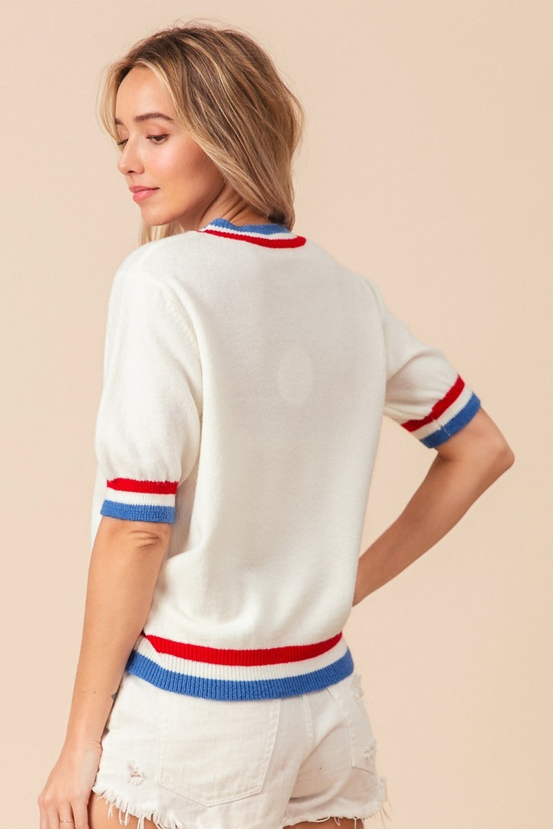 US Flag Theme Striped Heart Sweater (Online Only/Ships from USA)