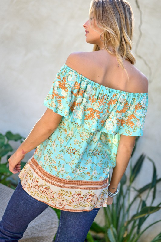 Printed Off Shoulder Smocked Top  (Online Only/Ships from USA)