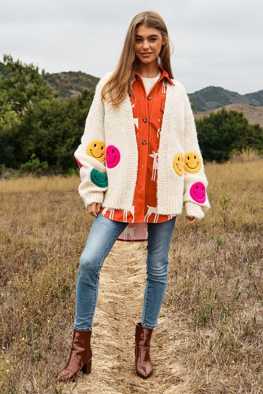 The Fuzzy Smile Long Bell Sleeve Knit Cardigan  (Online Only/Ships from USA)