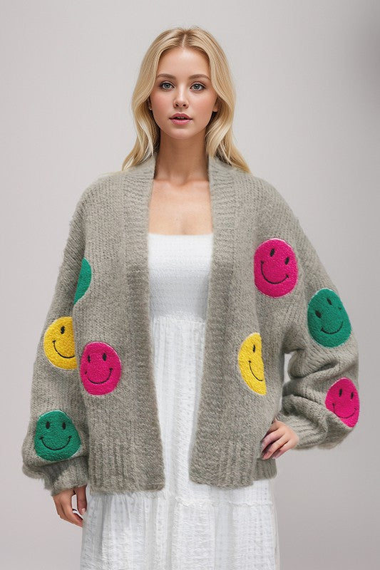 The Fuzzy Smile Long Bell Sleeve Knit Cardigan  (Online Only/Ships from USA)