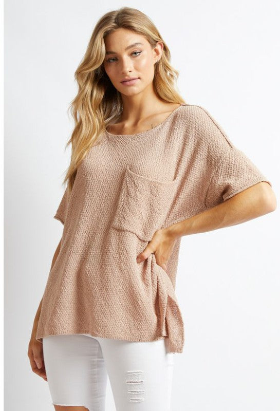 Solid Round Neck 3/4 Sleeve Loose Top  (Online Only/Ships from USA)