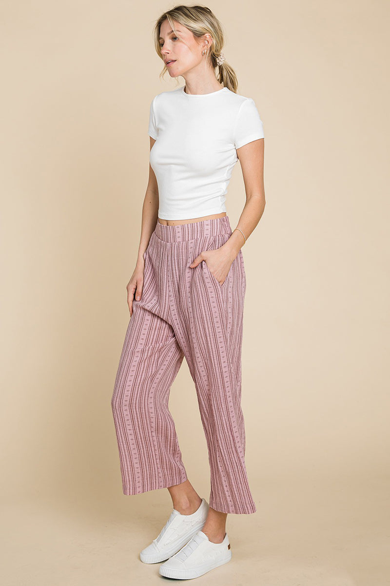 Striped Elastic Waist Wide Leg Pants (Online Only/Ships from USA)