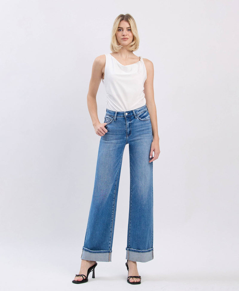 HIGH RISE CUFFED WIDE JEANS