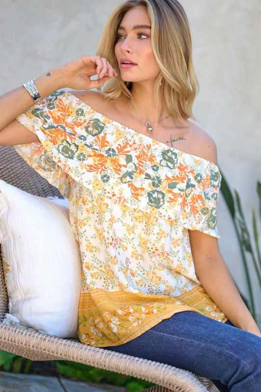 Printed Off Shoulder Smocked Top  (Online Only/Ships from USA)