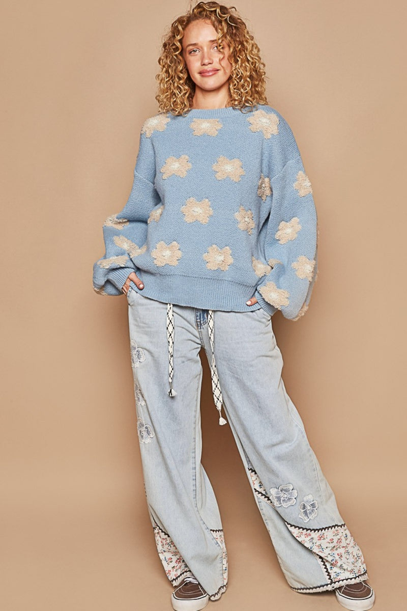 Daisy Pattern Drop Shoulder Sweater (Online Only/Ships from USA)