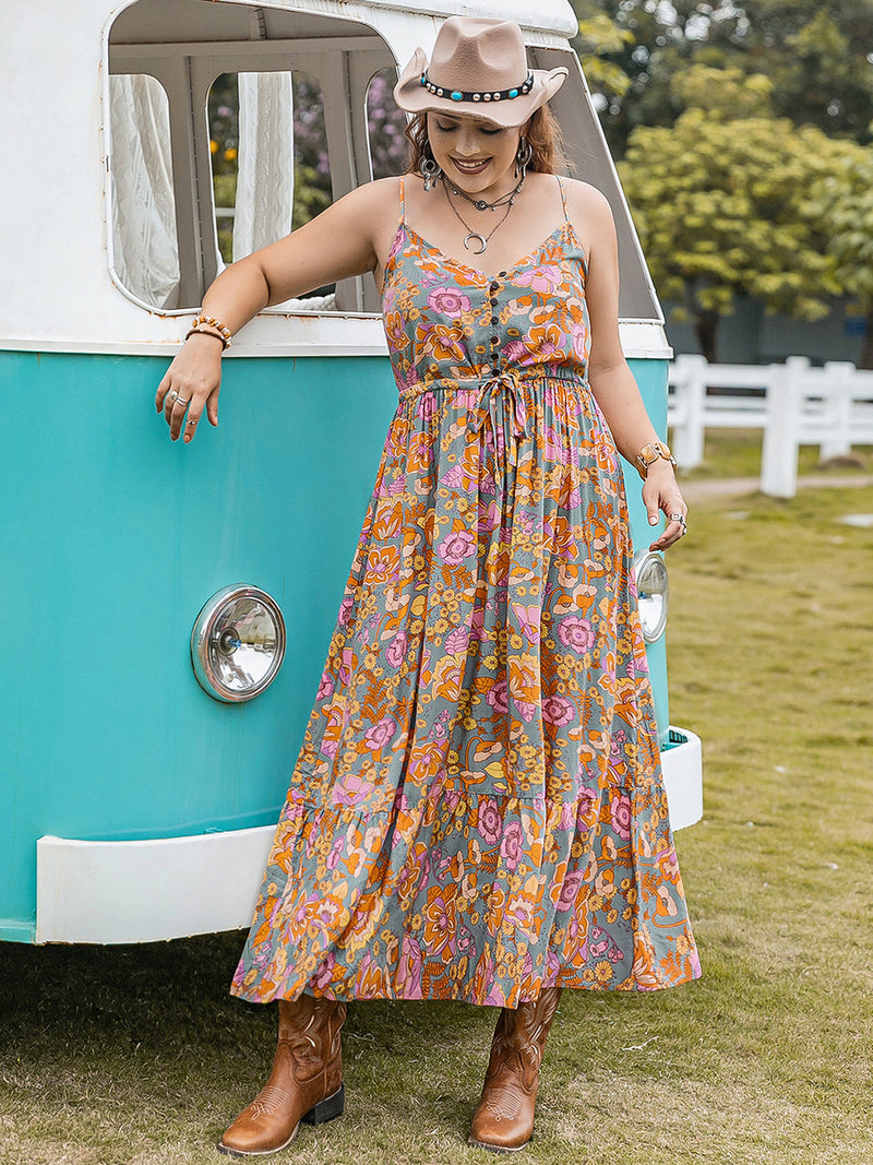 Drawstring Ruffle Hem Maxi Dress (Online Only)