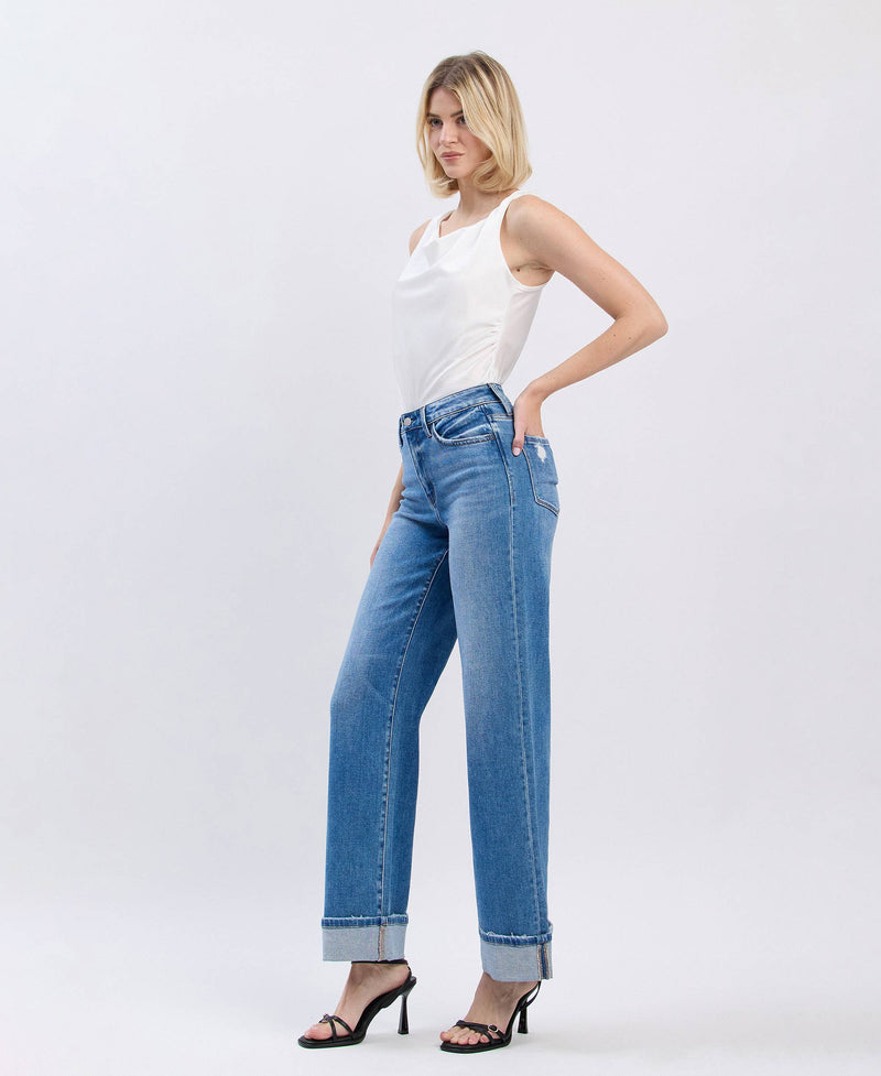 HIGH RISE CUFFED WIDE JEANS