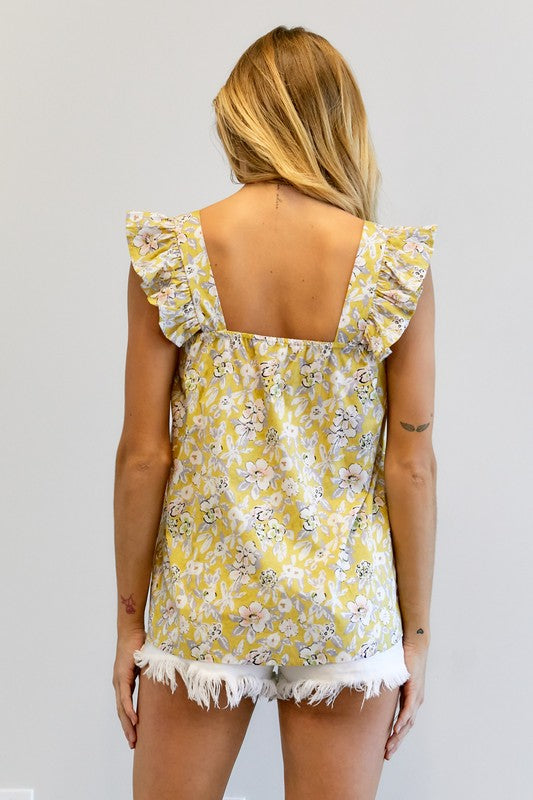 Floral Printed Ruffle Sleeveless Top  (Online Only/Ships from USA)