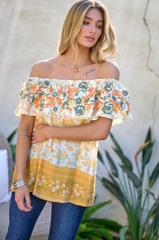 Printed Off Shoulder Smocked Top  (Online Only/Ships from USA)