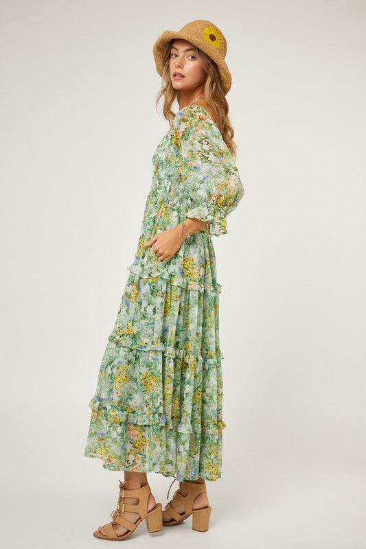 Floral Chiffon Midi Dress  (Online Only/Ships from USA)